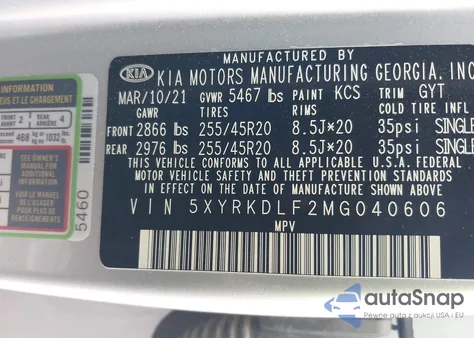 2021 Kia Sorento Sx из США, поврежденный, VIN 5XYRKDLF2MG040606